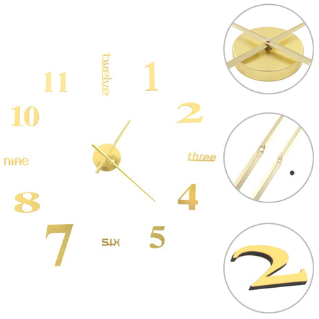 Vidaxl 3d Wall Clock 100 cm XXL Moderne guldfarvet