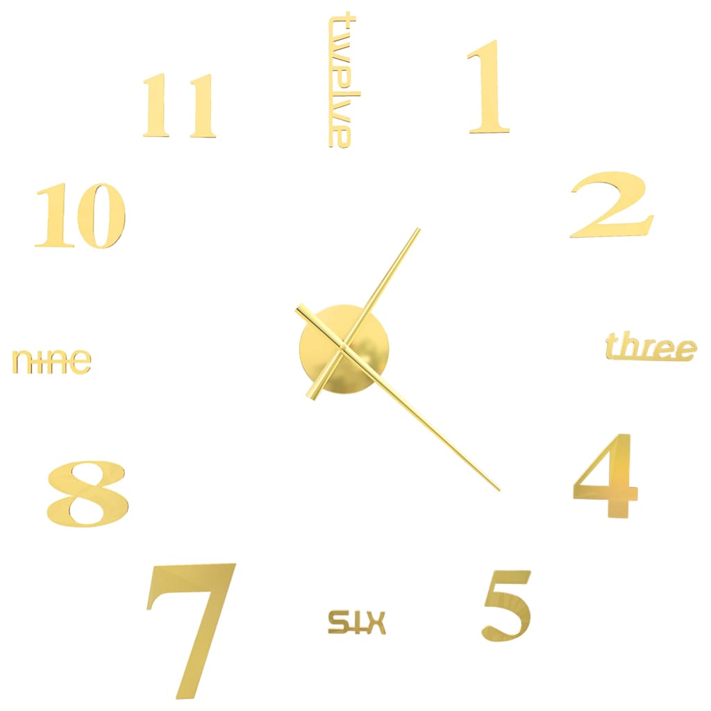 Vidaxl 3d Wall Clock 100 cm XXL Moderne guldfarvet