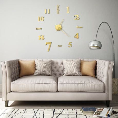 Vidaxl 3d Wall Clock 100 cm XXL Moderne guldfarvet