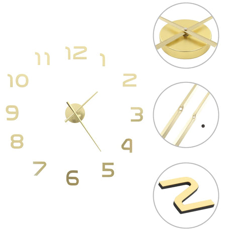 Vidaxl 3d Wall Clock 100 cm XXL Moderne guldfarvet