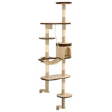 Vidaxl Cat Scratching Post med ridse stolper Vægmontering 194 cm beige brun