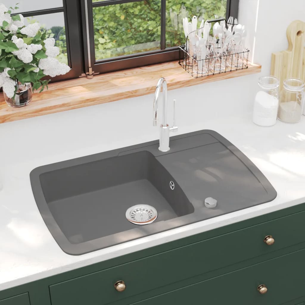 Vidaxl Sink Single Bowl med granitgrå
