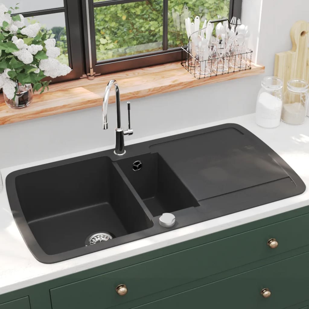 Vidaxl Sink Double Bowl Granite Black