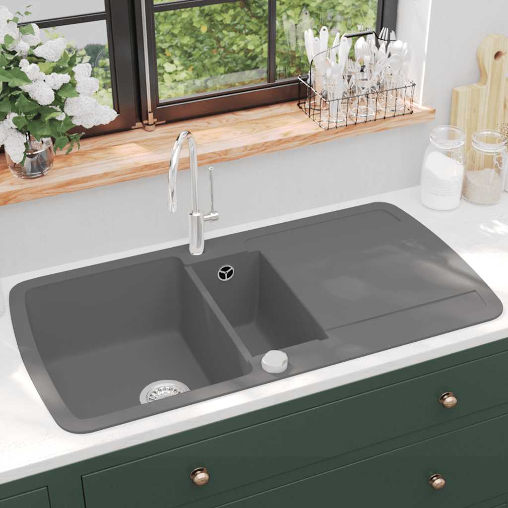 Vidaxl Sink Double Bowl Granite Gray