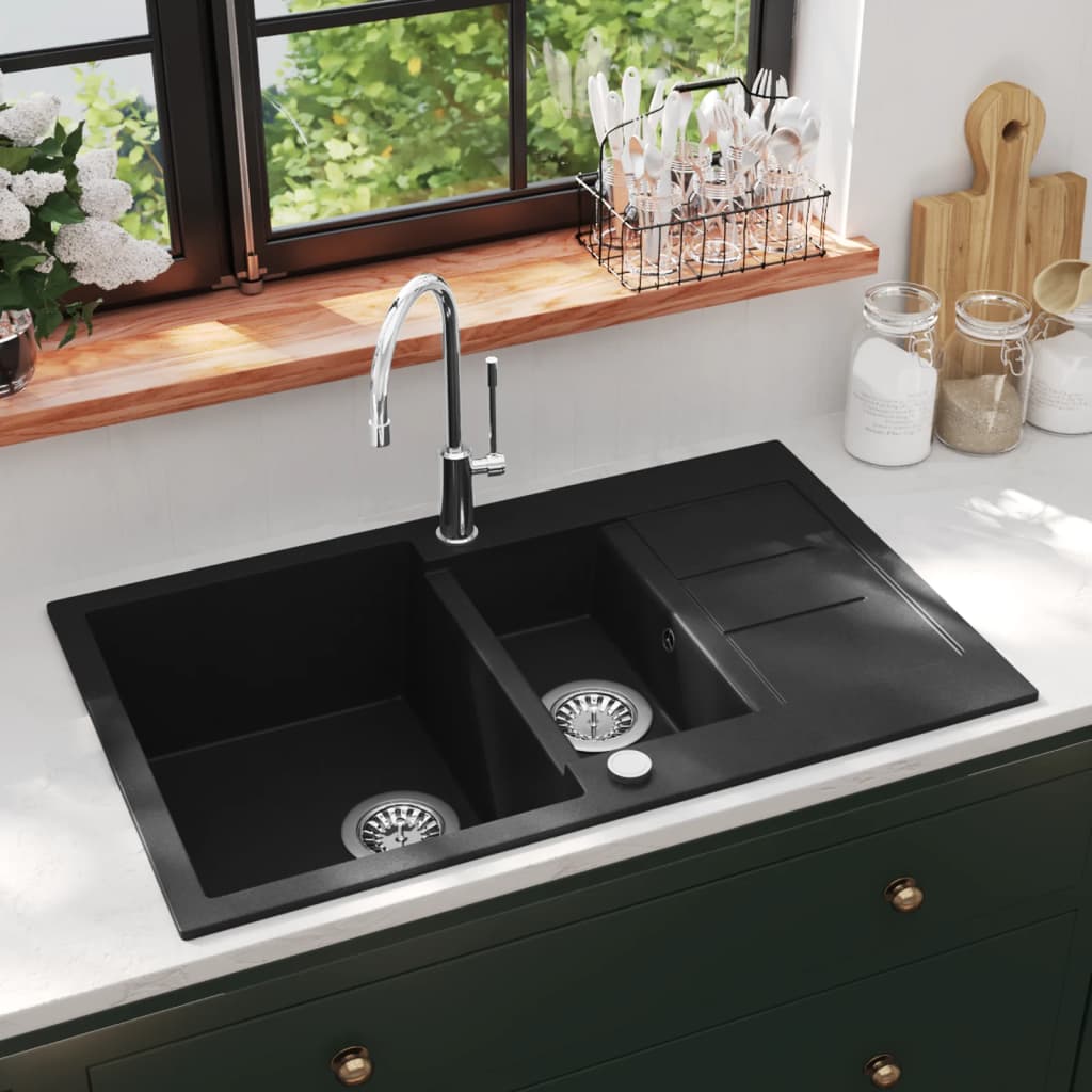 Vidaxl Sink Double Bowl Granite Black