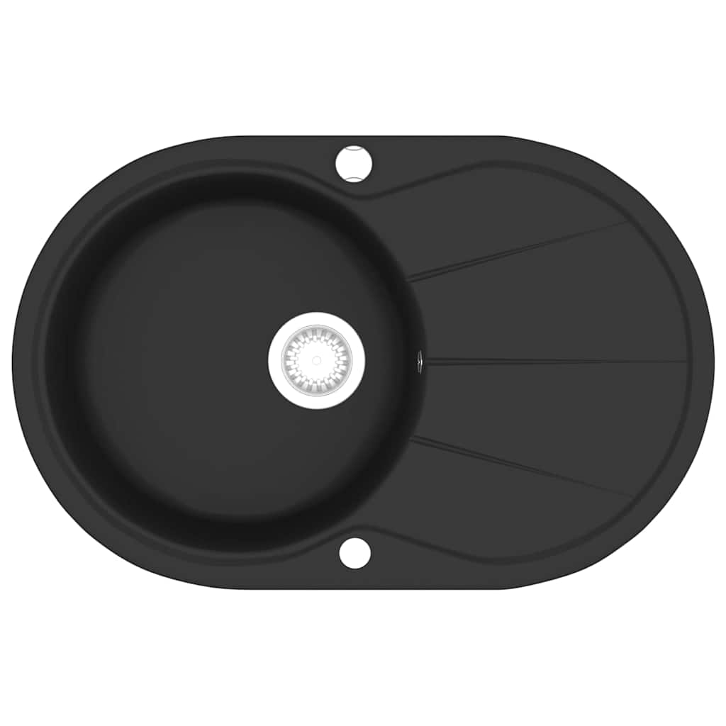 Vidaxl synk oval enkelt skål med granit sort