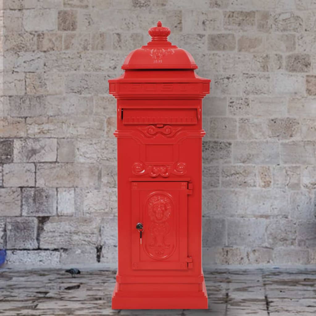 Vidaxl Pilaar Mailbox Vintage Style Rust -Resistent Aluminium Red