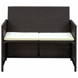 Vidaxl tuinbank 2-zits met kussens poly rattan bruin