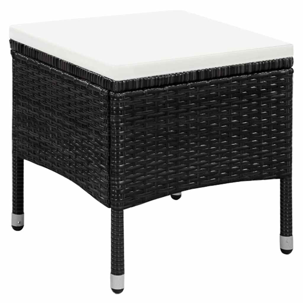 Vidaxl tuinstoel en kruk met kussens poly rattan zwart
