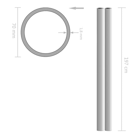 Vidaxl -rør omkring V2A 2m Ø70x1,8 mm rustfrit stål 2 m