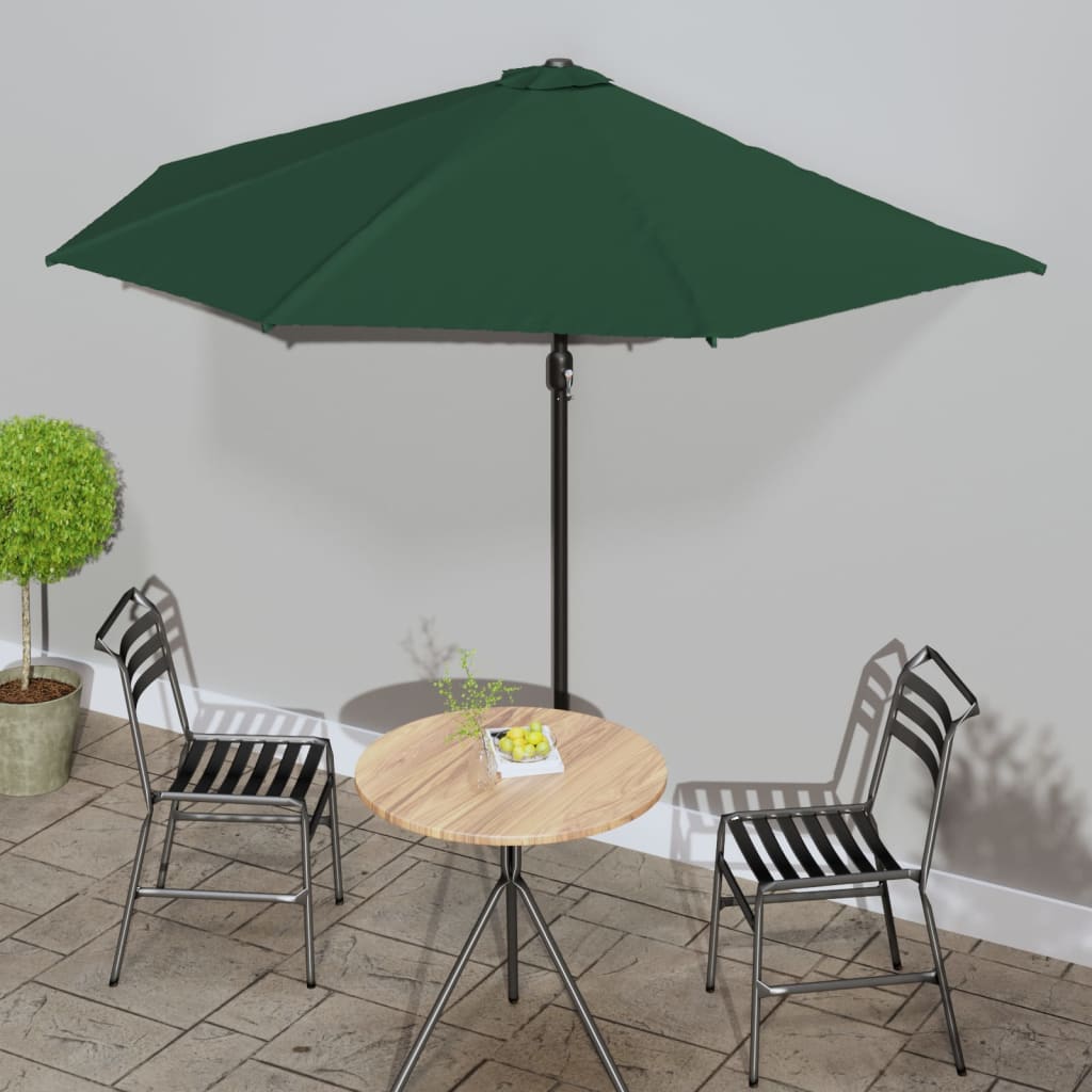 Vidaxl balkonparasol halvt med aluminiumstang 300x155 cm grøn
