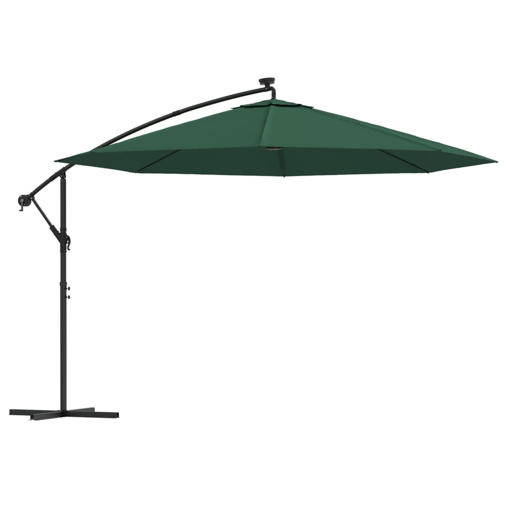 Vidaxl flydende parasol med LED -belysning og metalstang 350 cm grøn