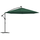 Vidaxl flydende parasol med LED -belysning og metalstang 350 cm grøn