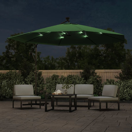Vidaxl flydende parasol med LED -belysning og metalstang 350 cm grøn