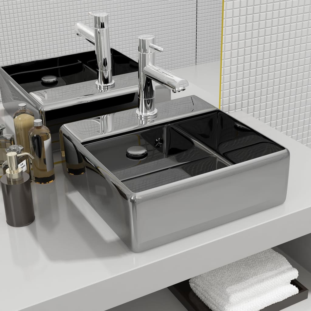 Vidaxl Washbasin med landing 41x41x15 cm keramisk sølvfarvet