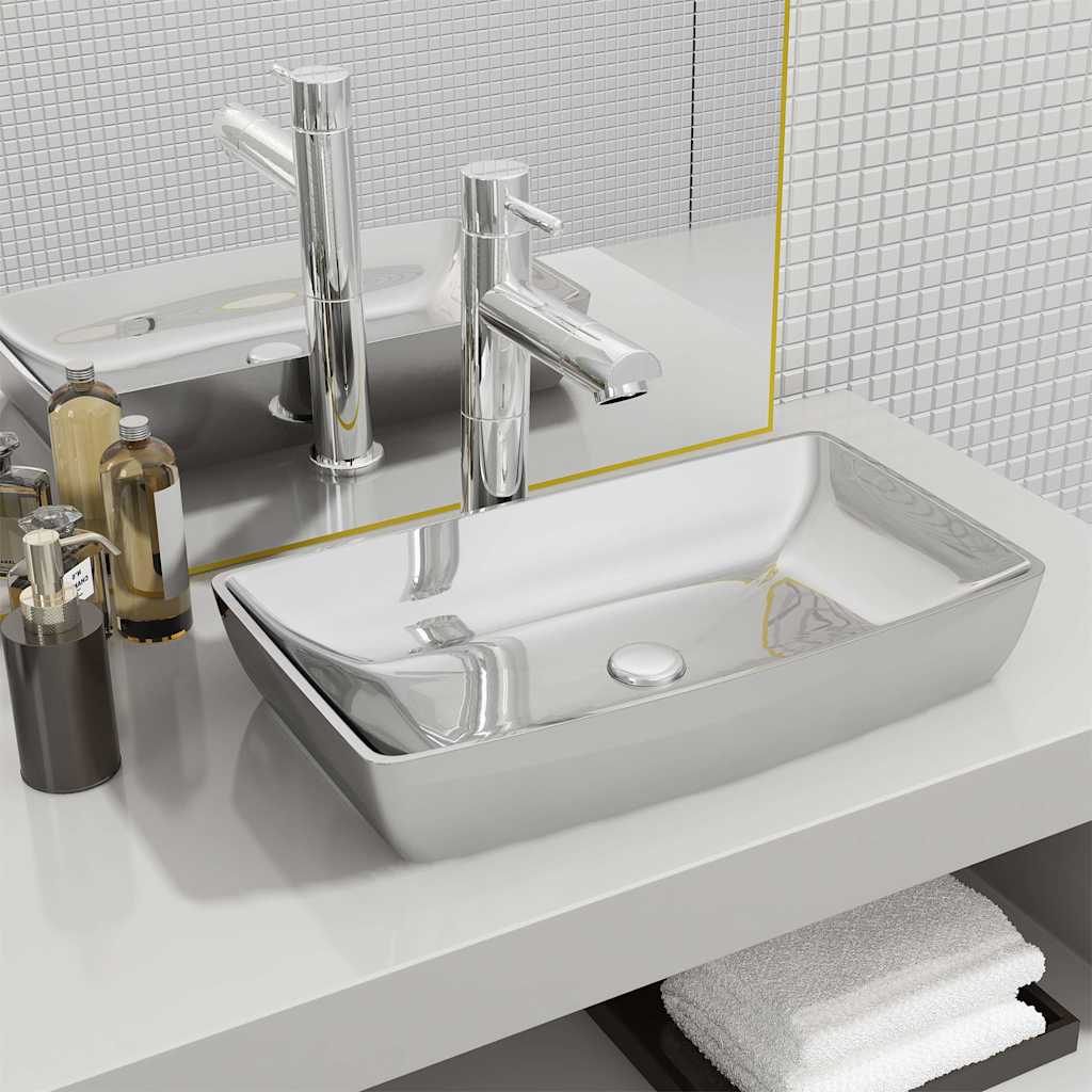Vidaxl Washbasin 71x38x13,5 cm keramisk sølvfarvet