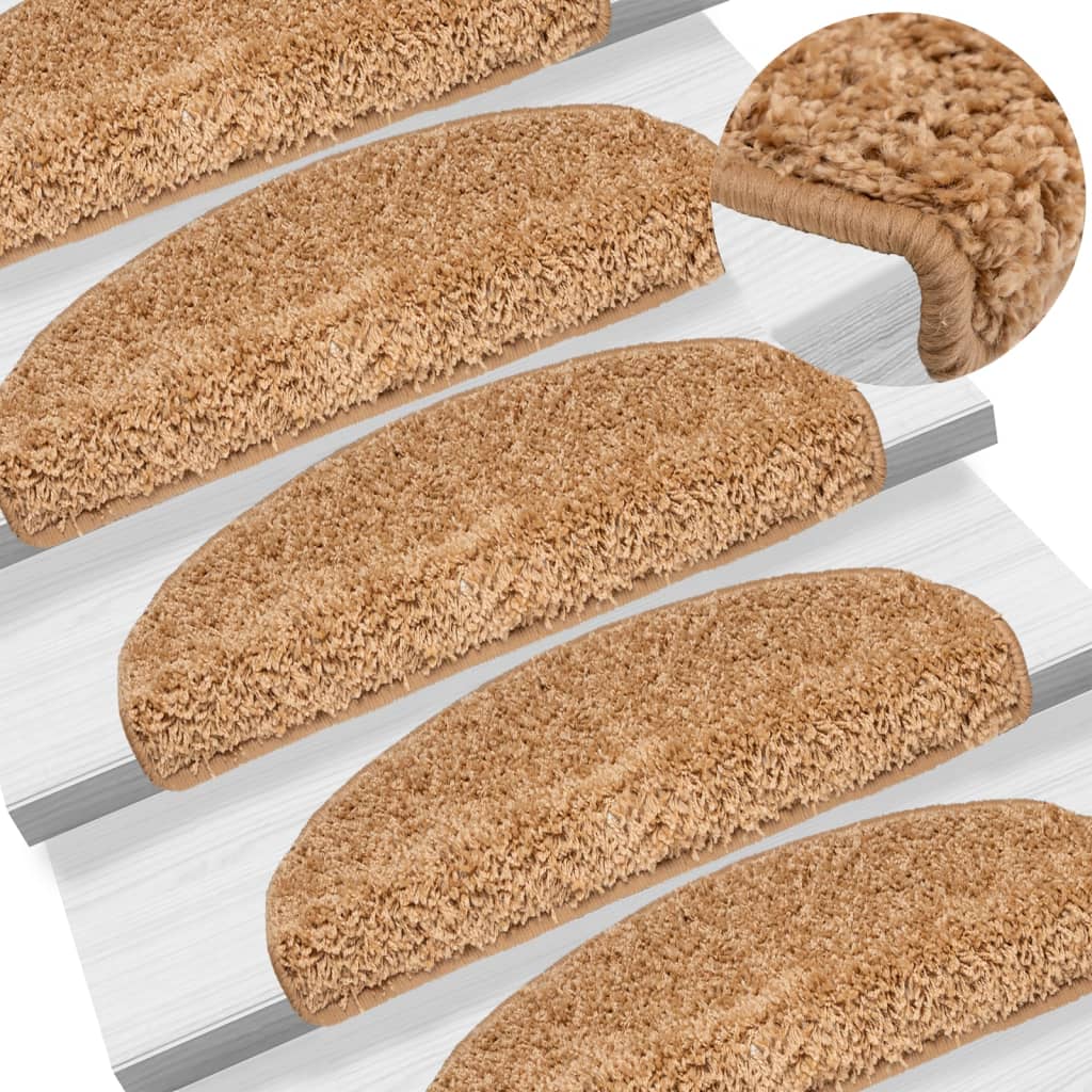 Vidaxx trappemåtter 15 stk 65x21x4 cm beige halvrund stor
