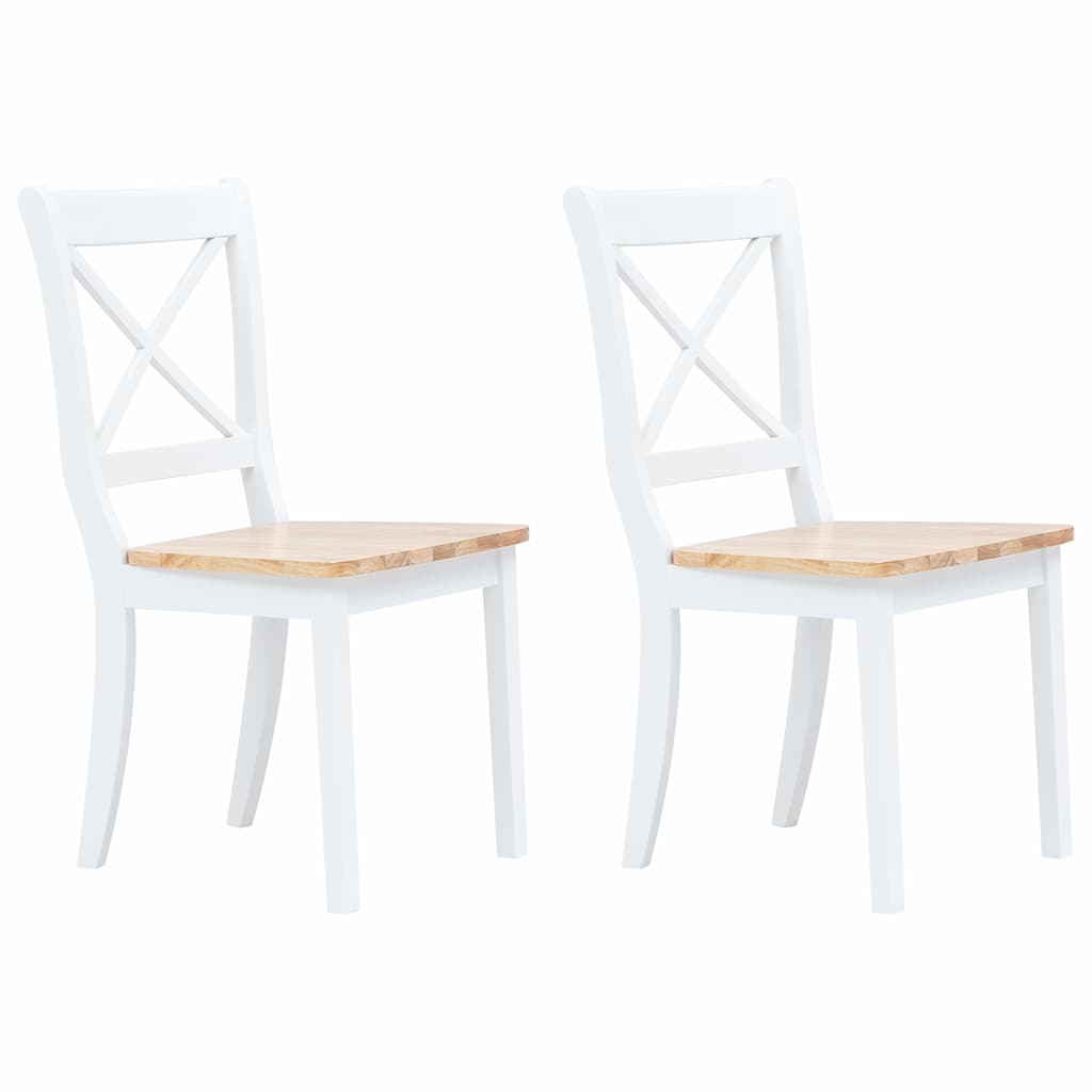 Vidaxl eetkamerstoelen 2 st massief rubberwood naturel en wit
