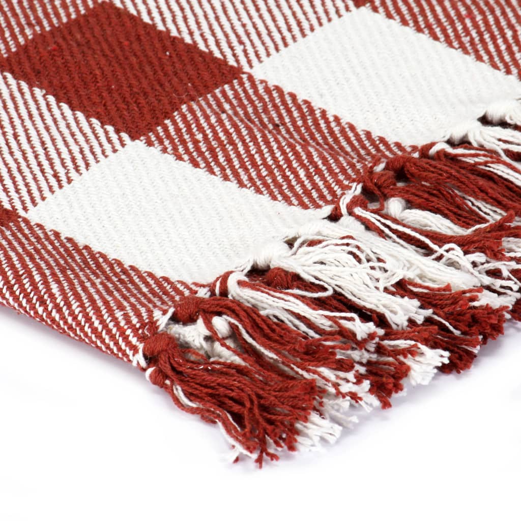 Vidaxl Plaid blokerede 125x150 cm bomuldsmursten rød
