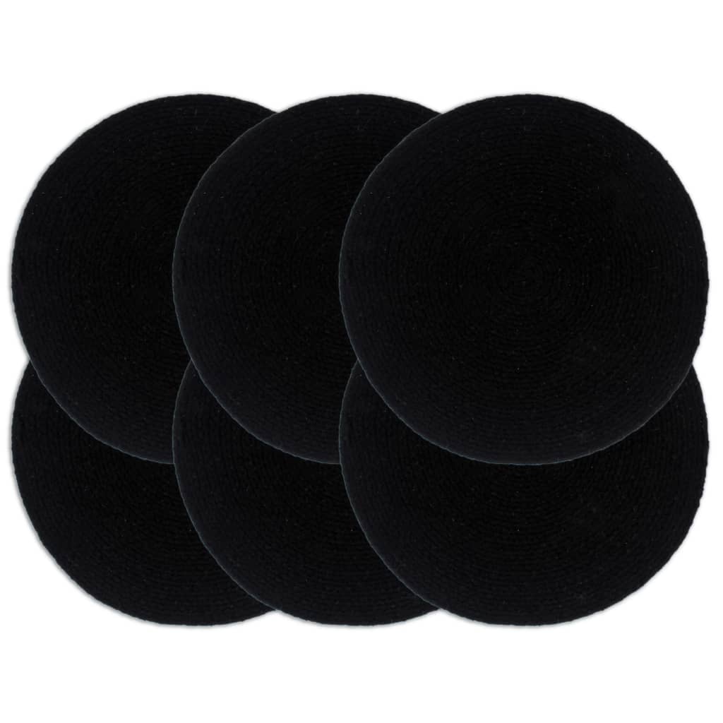 Vidaxl placemats 6 stk runde 38 cm bomuld almindelig sort