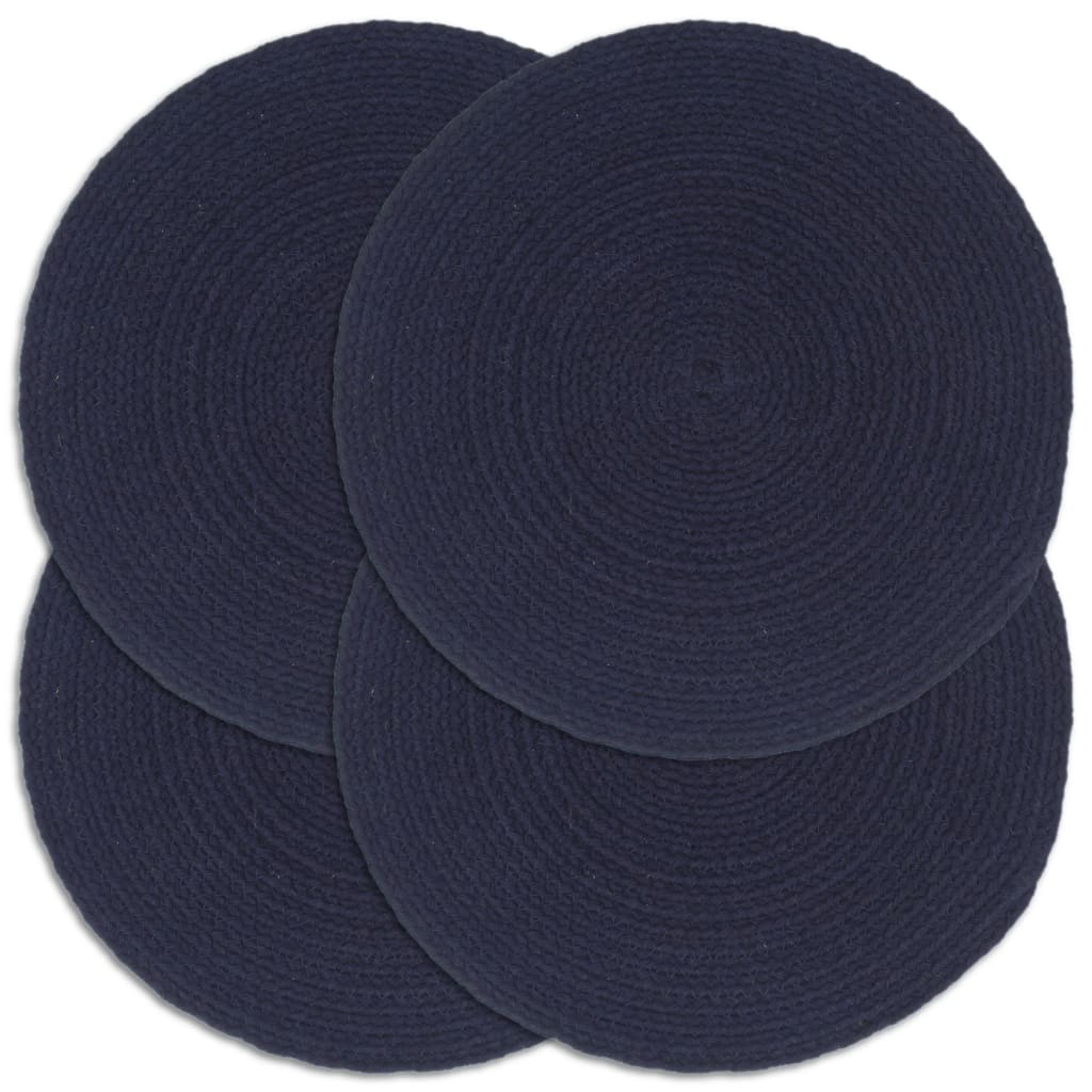 Vidaxl Placemats 4 stk runde 38 cm almindelig bomulds marineblå blå