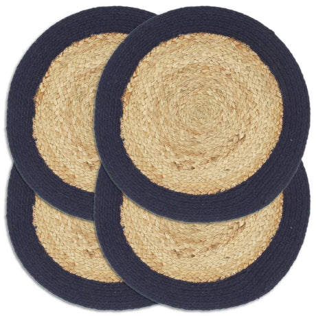 Vidaxl Placemats 4 stk. 38 cm jute og bomulds naturlig og marineblå