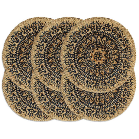 Vidaxl Placemats 6 ms omkring 38 cm jute mørkeblå