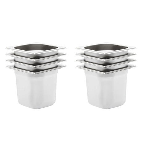 Vidaxx gastronormbeholdere 8 stk gn 1 6 150 mm rustfrit stål