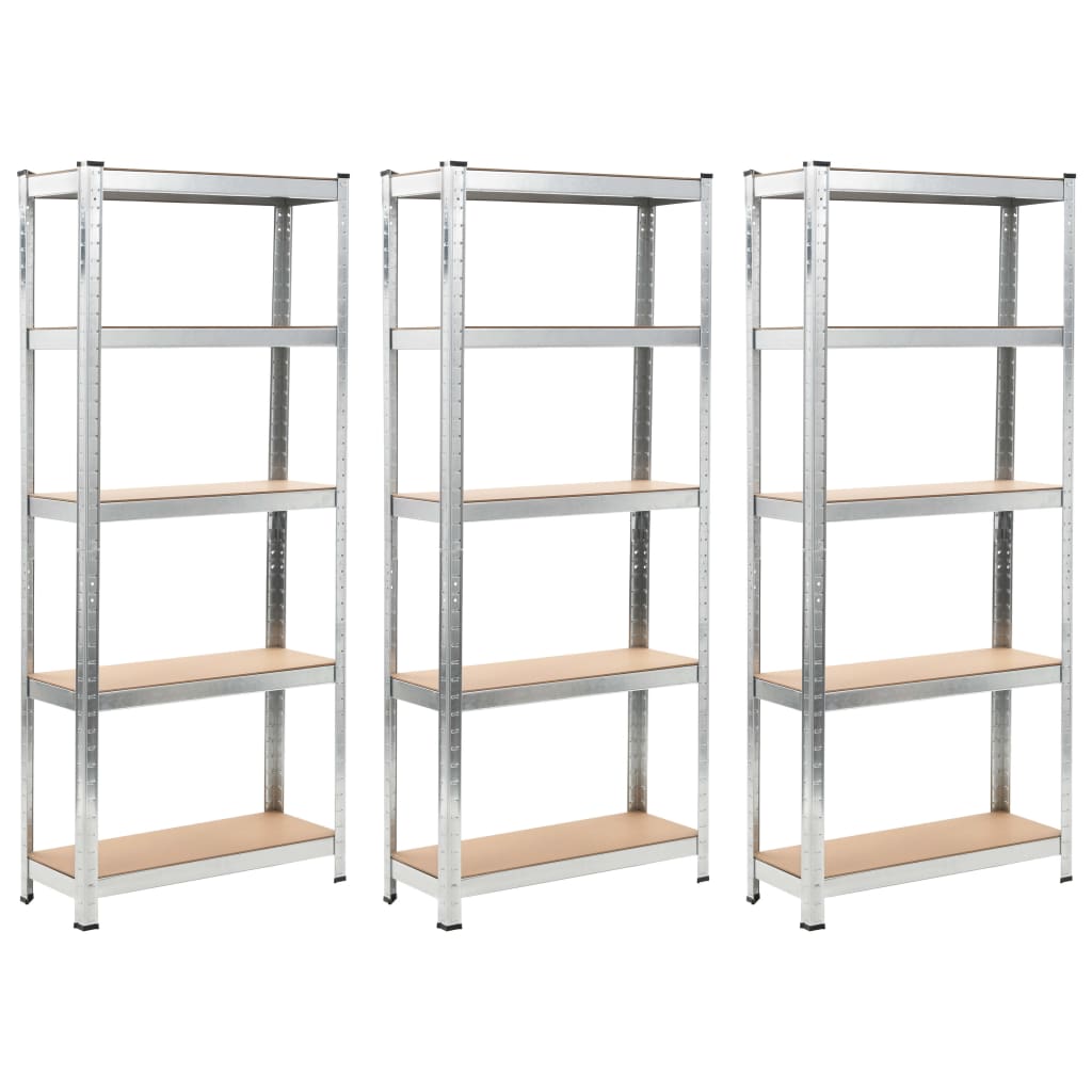 Vidaxl Storage Rack 5-lags 3 st stål og forarbejdet træ sølvfarvet