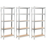 Vidaxl Storage Rack 5-lags 3 st stål og forarbejdet træ sølvfarvet
