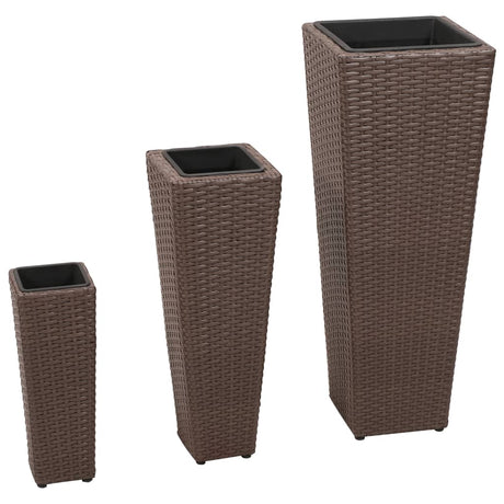 Vidaxl Planters hævede 3 st poly rattan brun