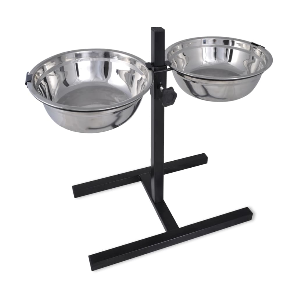 Vidaxl Justerbar dobbelthundkatte Feed Box (2 x 4,1L Rustfrit stål bagning)
