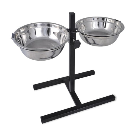 Vidaxl Justerbar dobbelthundkatte Feed Box (2 x 4,1L Rustfrit stål bagning)