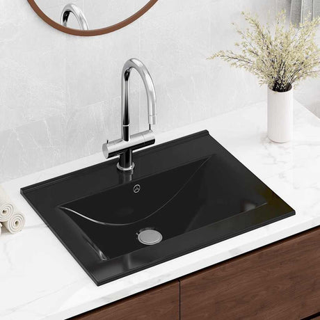 Vidaxl Washbasin med taphul rektangulær 60x46 cm keramisk sort