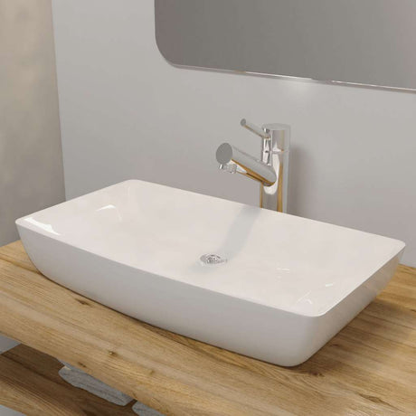 Vidaxl luksus keramisk rektangulær vask 71 x 39 cm (hvid)