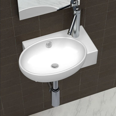 Vidaxl Washbasin med kranhul og landing keramisk hvid