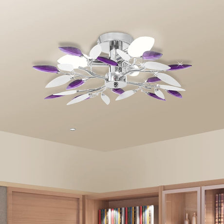 Vidaxl loftlampe hvid og lilla akrylkrystallblade 3xe14
