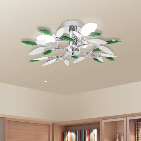 Vidaxl loftslampe Hvid og grøn akrylkrystallblade 3xe14