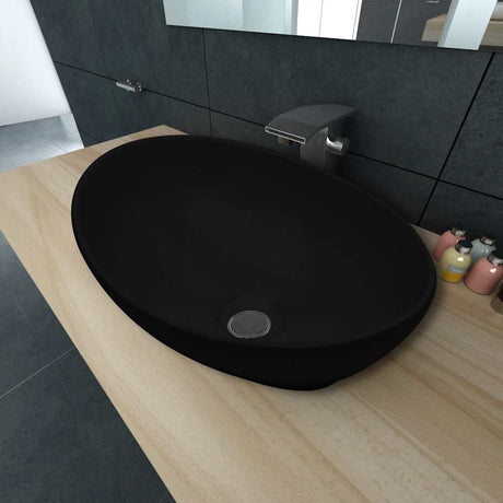 Vidaxl luksusvask oval 40x33 cm keramisk sort