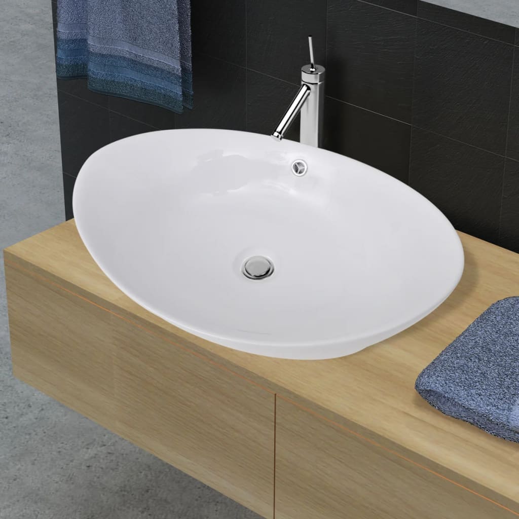 Vidaxl keramisk synke oval 59 x 38,5 cm