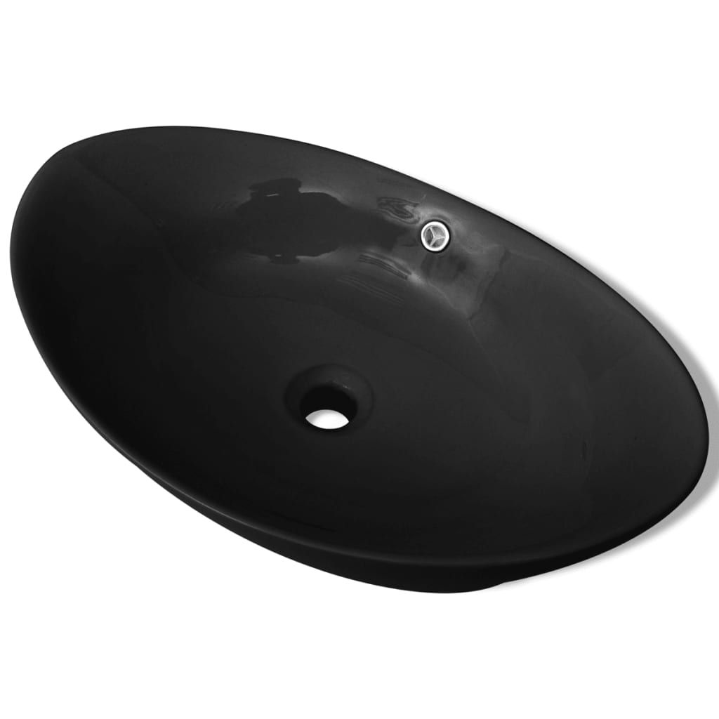 Vidaxl Washbasin med landing sort oval keramik 59 x 38,5 cm