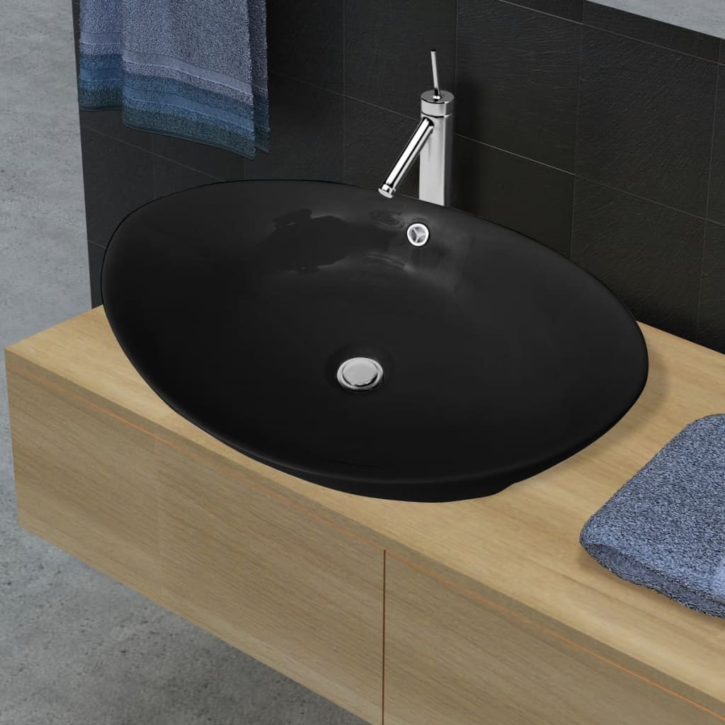 Vidaxl Washbasin med landing sort oval keramik 59 x 38,5 cm