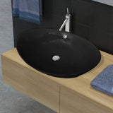 Vidaxl Washbasin med landing sort oval keramik 59 x 38,5 cm
