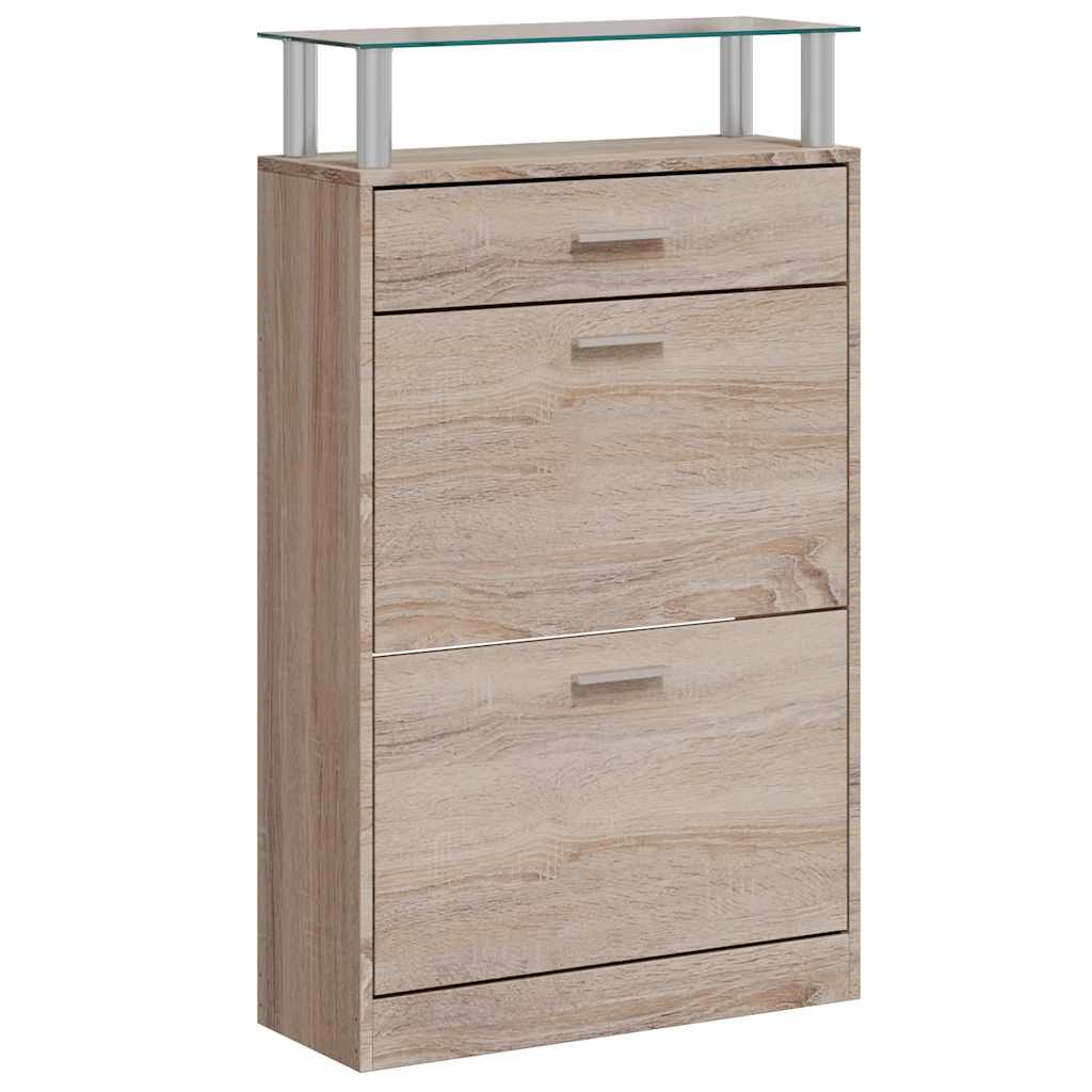 Vidaxl Shoe Cabinet med skuffe og glas top eg -look