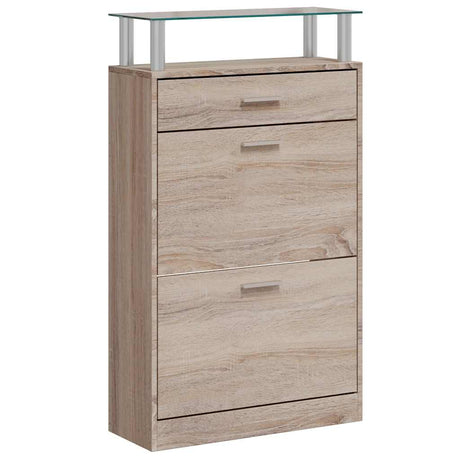 Vidaxl Shoe Cabinet med skuffe og glas top eg -look