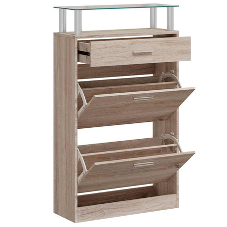 Vidaxl Shoe Cabinet med skuffe og glas top eg -look