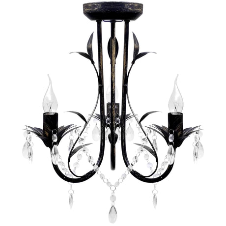 Vidaxl Lysekrone Art Nouveau Metal Crystal Perles 3 Lyspærer Sort