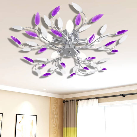 Vidaxl -lampe med krystalblade af akryl til 5x E14 lilla og hvid