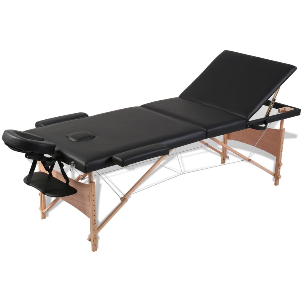 Vidaxx foldemassagebord 3 zoner med træramme (sort)