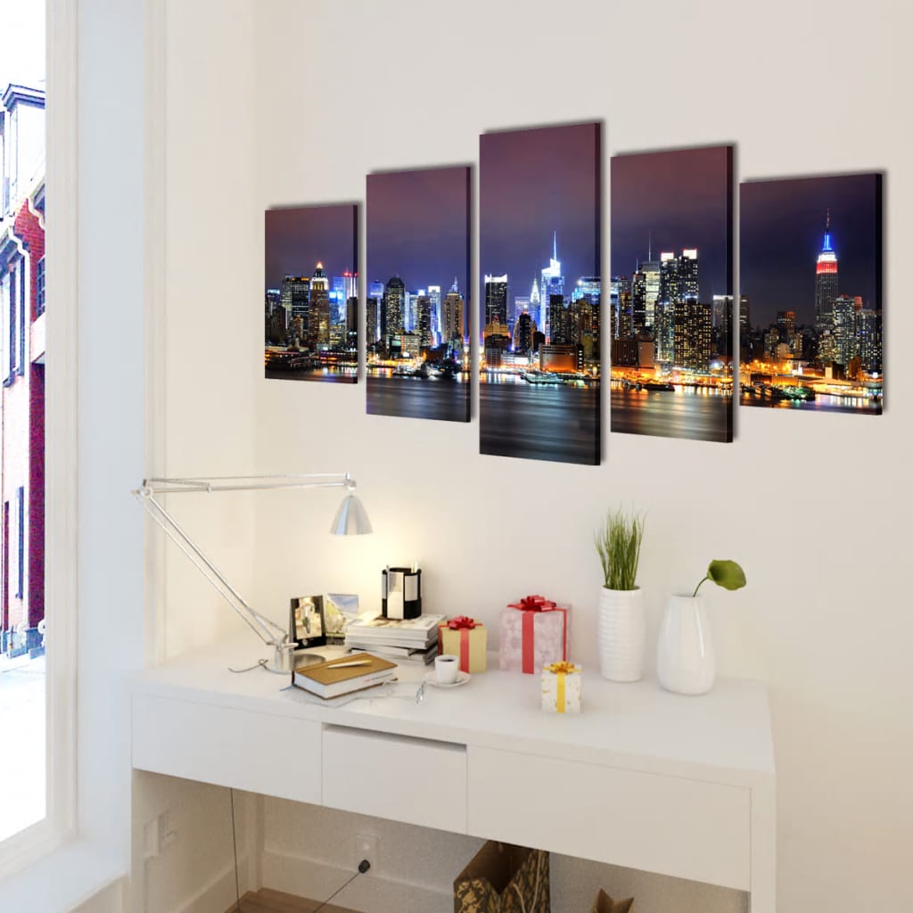 Vidaxl Canvas Wall Print Set Farverig New York Skyline 100 x 50 cm